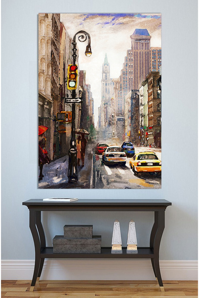 Mushen Studio Pictură în ulei Străzile din New York - Artă murală cu lumini u...