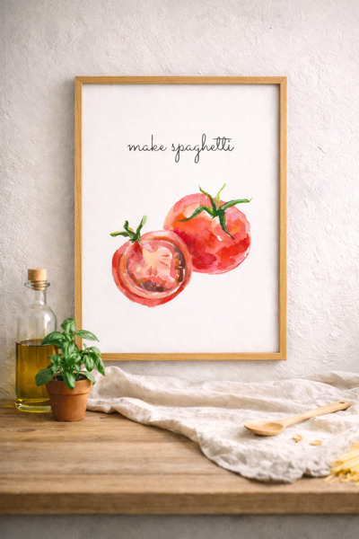 Viela Home Ahşap Çerçeveli Make Spaghetti yazılı Estetik Duvar Tablosu, moder...