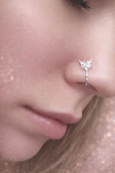 Çelik Kelebek Figürlü Zirkon Taşlı Burun Hızması