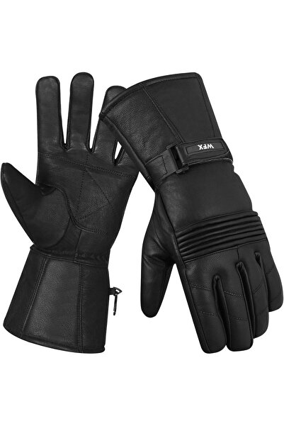 NO BRAND Motorbike Gloves Winter Windproof Wrist Straps Leather Gloves Mens P...