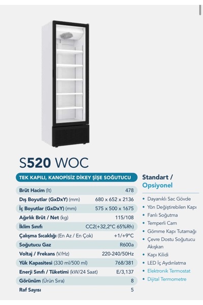 Şenocak S520 Woc Geniş Dikey Şişe Soğutucu Kola Meşrubat Dolabı