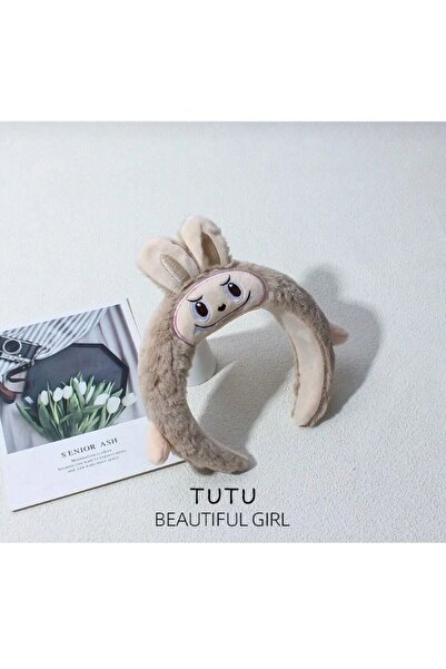 facnspt Labubu Plush Crown – Cute Monster Hair Band (Brown)