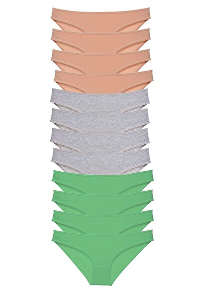 Mestore طقم سراويل داخلية نسائية من الليكرا مكونة من 12 قطعة، لون رمادي وأخضر