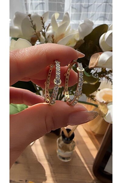 XUPING JEWELRY Çelik Gold Taş Detaylı Halka Küpe