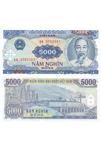 3Alp Koleksiyon VİETNAM 5000 DONG 1991, P#108 - Kağıt Para ÇİL (Unc) Koleksiy...