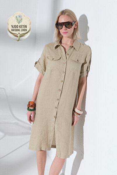 Maule 100% льон Функціональна сукня-сорочка з ґудзиками по всій довжині, двом...