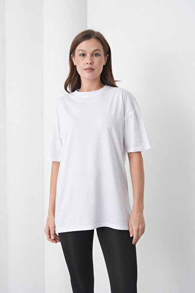 caddekombin Acacia Γυναικείο 100% Βαμβάκι Λευκό Βασικό T-shirt με στρογγυλή λ...