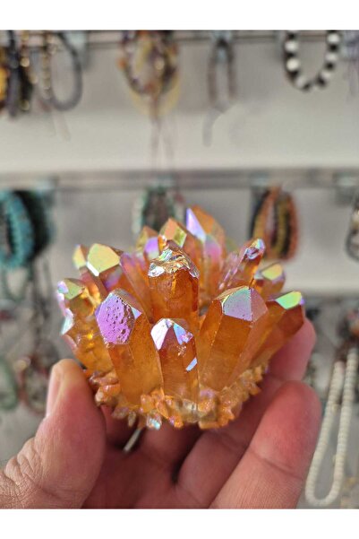 güleçdoğaltaş Turuncu Aura Kuvars Doğal Taş Küme - Gün Batımı Işıltılı Dekora...