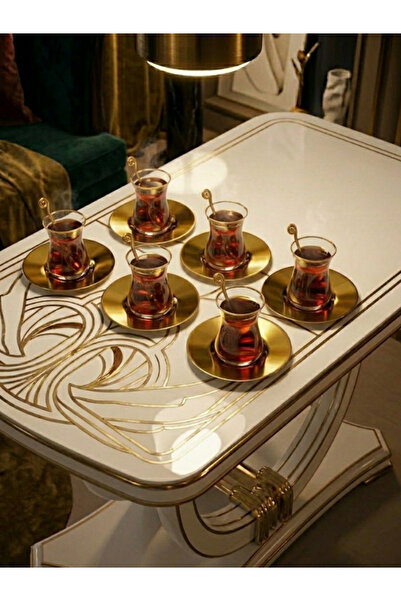 mucit home Stainless Steel Gold Tea Plate Set 6 Pieces - Holiday Serving Set