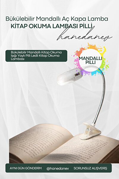 Hanedanev Bükülebilir Mandallı Kitap Okuma Işığı Yaylı Pilli Ledli Kitap Okum...
