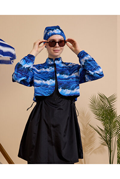 GAVLİA Women's Hijab Swimsuit 4-Piece Set - Half-Covering with Zipper..