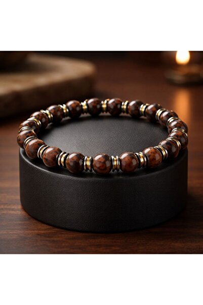 Agatella Tasarım Hematite Stone Brown Obsidian Men's Bracelet – Natural Stone...