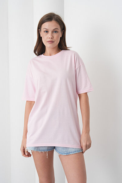 caddekombin Acacia Women's 100% Cotton Pink Basic Round Neck T-Shirt