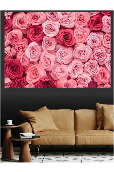 Mushen Studio Buchet plin de flori de trandafir roz, tablou romantic pe pânză