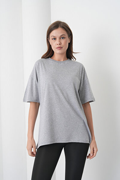 caddekombin Acacia Femei bumbac 100% Gri basic Guler rotund tricou