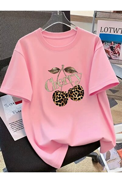 FUFLUNS TRICOU UNISEX CU GULER ROTUND, MĂRIME MARE, CU IMPRIMEU LEOPARD ȘI CI...