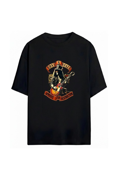 SVART WEAR تي شيرت Guns N' Roses مطبوع للجنسين مقاس كبير 100% مكون من قطن قطع
