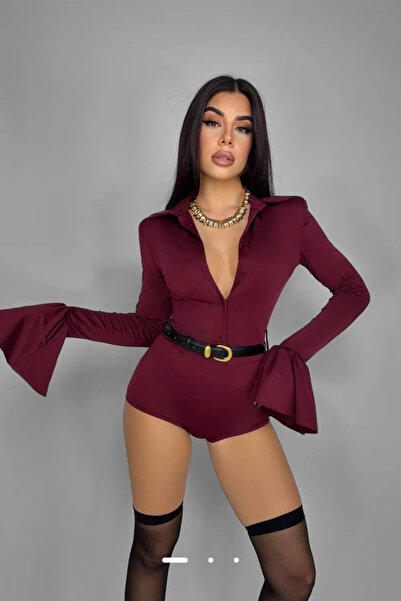 Love Fab Fırfır Kol Gömlek Yaka Dügmeli Kemerli Mini Şort Tulum