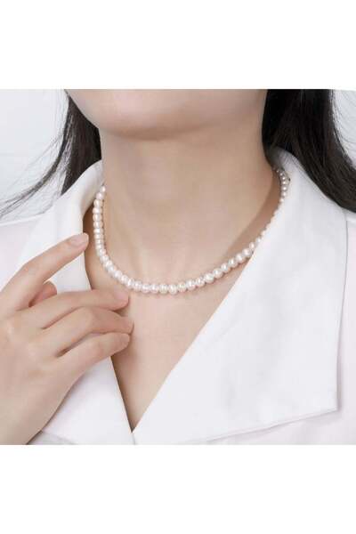 TOBY عقد لؤلؤ أبيض عالي الجودة 7 مم - مقاس قابل للتعديل 42+3 سم - تصميم أنيق ...