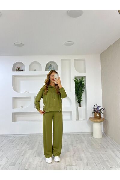 Trendingsize Modal Textured Snap Fastener Detailed Hoodie Set