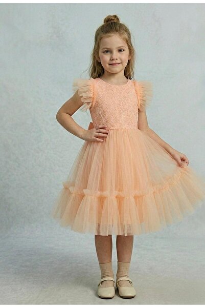 Şenkız Girl's Ruffle Sleeve Trendy Girl's Shnk Dress