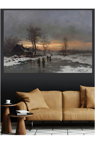 Mushen Studio People on Snowy Frozen River Canvas Painting Oil Paint Effect W...