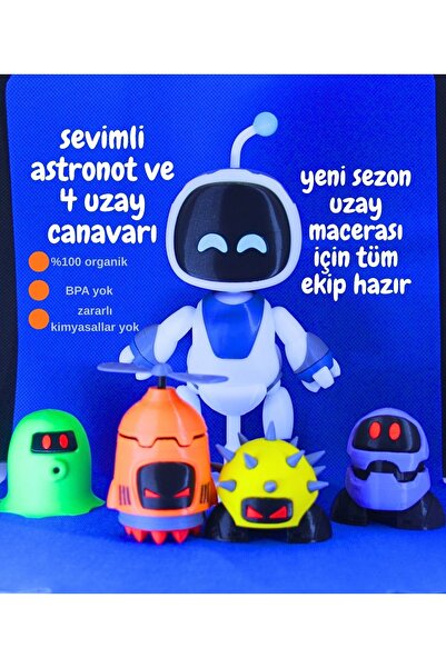 MODELİKA Astro Toy Set 5-Piece Astro Robot Astronaut and 4 Astro Robot Aliens...