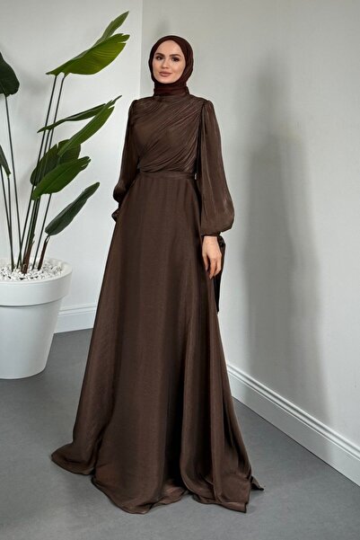 MERVEN AKYÜZ Florina Drapeli Janjan Abiye Kahverengi