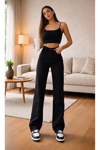 Trn JNS Christiana Stretch Fabric Women's Black Super High Waist Flared Leg P...