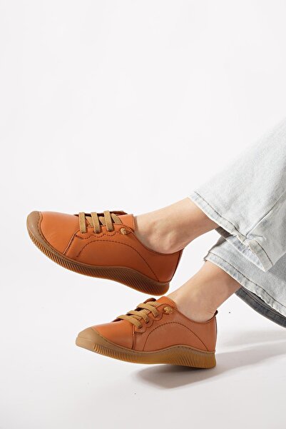 Moda Pie Mene Sole Stitched Rubber Bonded Genuine Leather Shoe Tan Skin