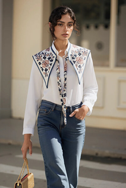 Walkenzo شال كتف نسائي من فلورال فين سارماشيك منقوش | وشاح ياقة السترة