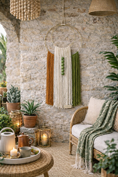 Marrone Bohem Tarz 70 Cm Modern Makrome Duvar Süsü