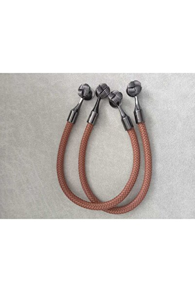 hobi duragı 44 cm Braided with Leather-Look Black Metal Sleeves and Bag Handl...