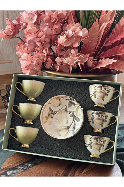 moontime alaçatı 6'lı Porselen Türk Kahve Fincanı Takımı, 90 ml, Şık ve Zarif...