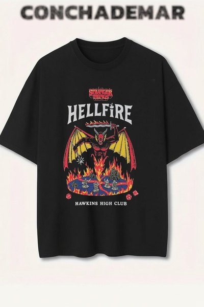 Vordevia Stranger Things Hellfire Štampano Premium Oversize kroj Pamuk lu T-s...