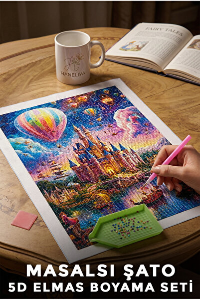 Haneliya Masalsı Şato - 5D Diamond Elmas Boyama Seti Sayılarla Boncuk Dizme M...