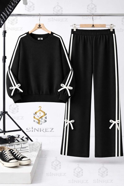 SİNREZ Girls' Zero Collar Bow Detail Trained Sweat Suit
