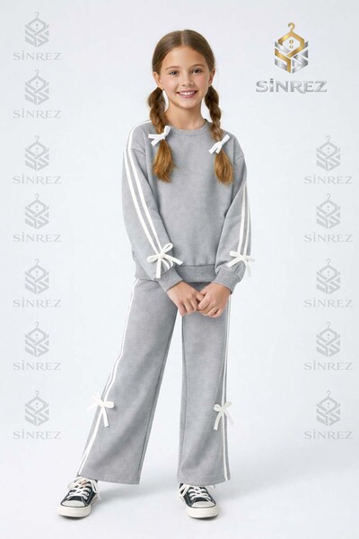 SİNREZ Zero-Collar Bow Detail Girls' Tracksuit Set