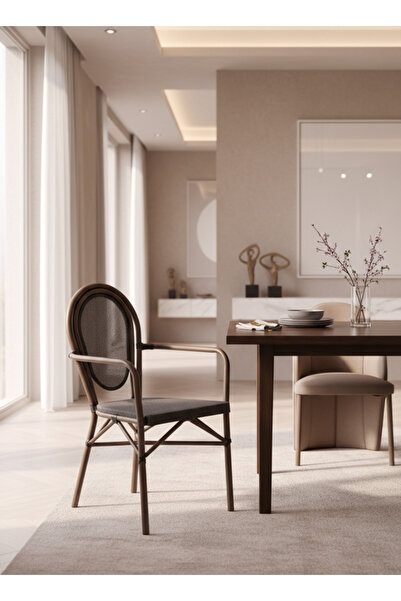 MARIA HOMES Modern COFFEE Outdoor Rattan Armchair with Woven Seat & Metal Frame