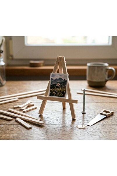 Ev dekka 6 adet Doğal Ahşap Minyatür Şövale Telefon Tutucu - Masaüstü Standı ...