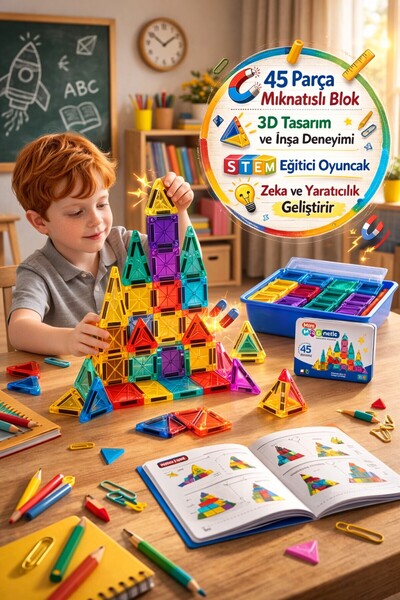 TOYFEST Magnetic Mıknatıslı 45 Parça Mini Manyetik Yapı Blokları 3,75 cm | 3D...