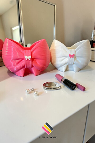 a life in games 2li SET Fiyonk Formlu Pembe ve Beyaz Makyaj Fırçalık Kalemlik...