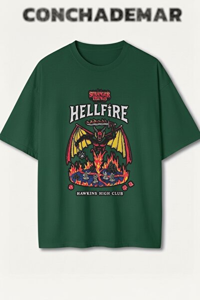 Vordevia Stranger Things Hellfire Štampano Premium Oversize kroj Pamuk lu T-s...