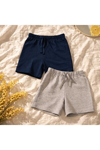 LCW STEPS Lcw Kids 100% Cotton Gray Elastic Waist Boys' Shorts, Pack of 2 (Co...