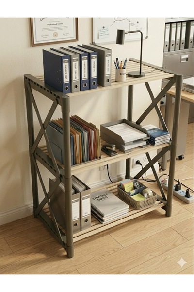 CasaNovi ZENNA 3 KATLI SİYAH Dekoratif Çok Amaçlı OFİS RAFI Siyah-Ahşap