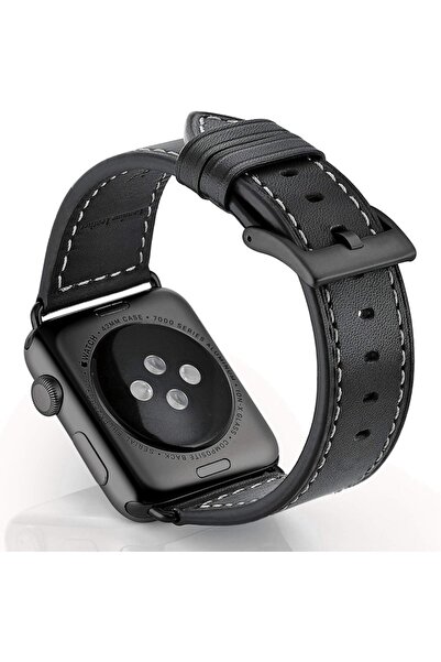 OEM Curea Apple Watch Piele Neagră Reglabilă, Compatibilă Series 1-9 / SE / U...