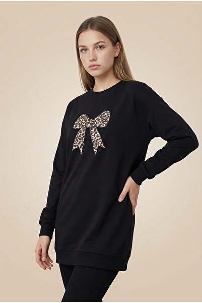 NEFESSE Fiyonk Baskılı Yuvarlak Yaka Salaş Tunik