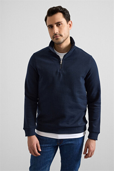 SÜVARİ Lacivert Regular Düz Yarım Balıkçı Yaka Sweatshirt