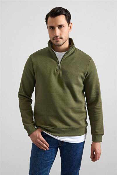 SÜVARİ Haki Regular Düz Yarım Balıkçı Yaka Sweatshirt
