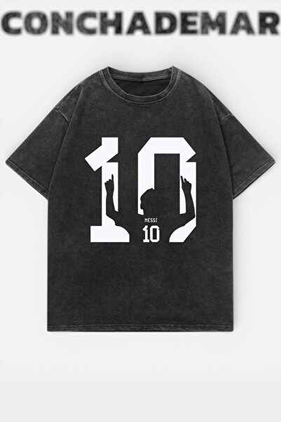 Vordevia Messi cu imprimeu Lavabil supradimensionat tricou Unisex Vintage Con...